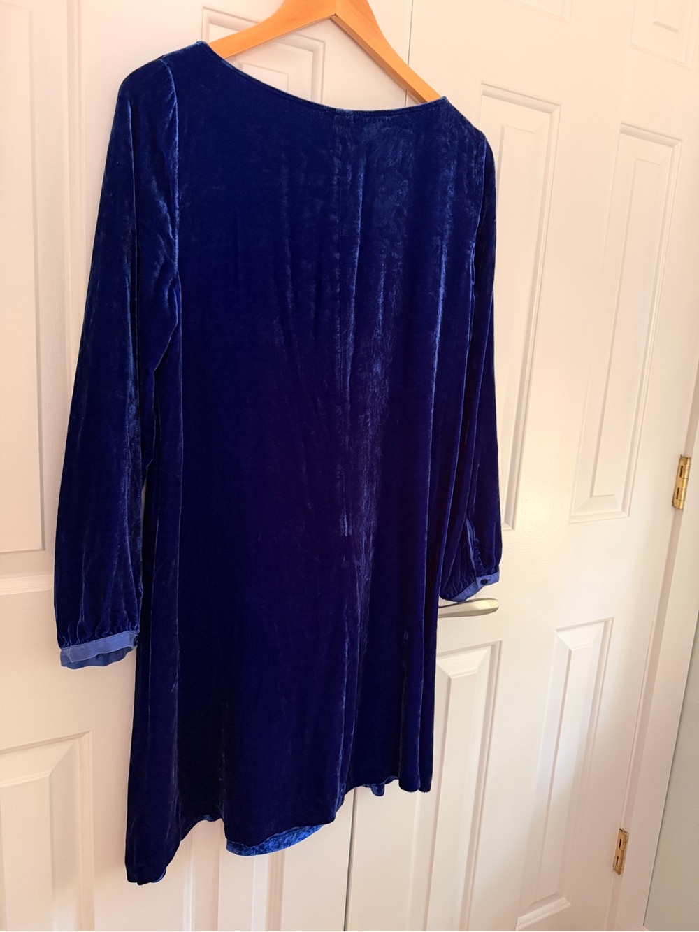 Eileen Fisher Silk Blend Velvet Long-Sleeve Shift Dress in Deep Blue